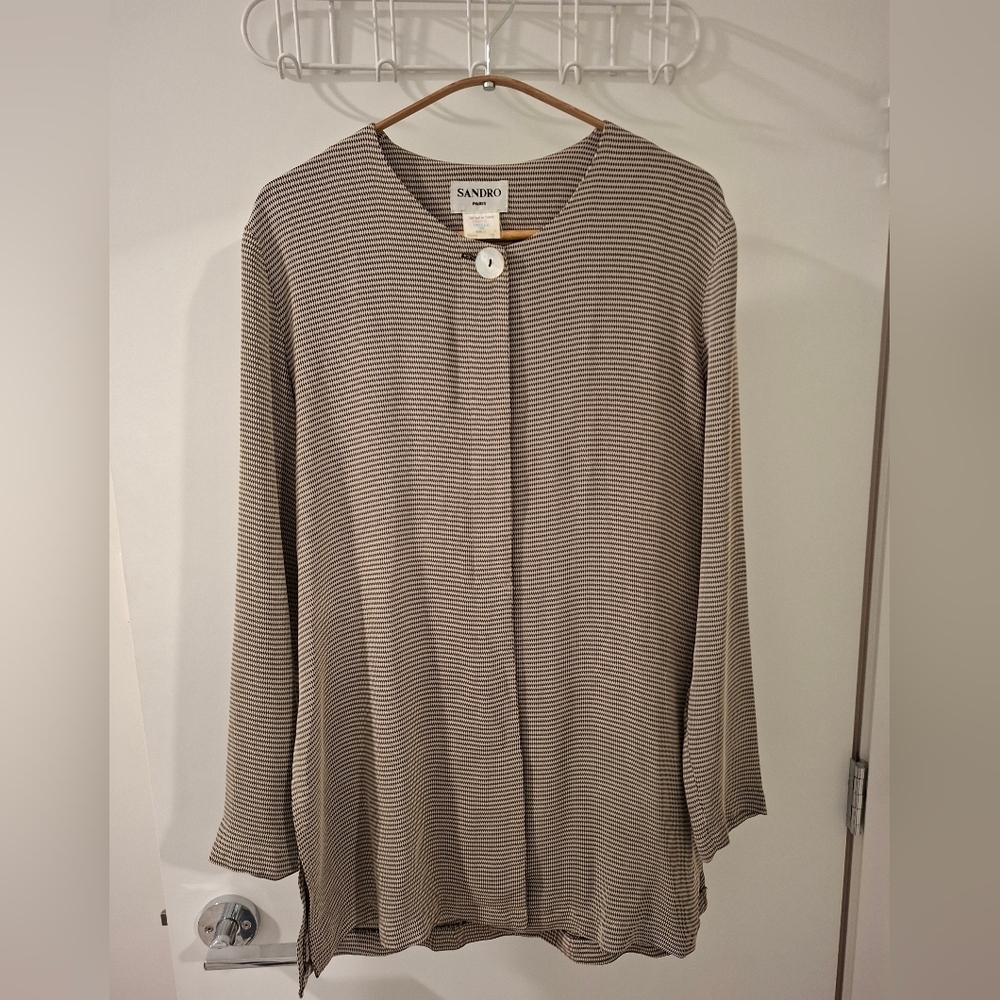 Sandro Paris Women's Black & Tan Check Vintage Jacket/Blouse (Size EU 38; US M)